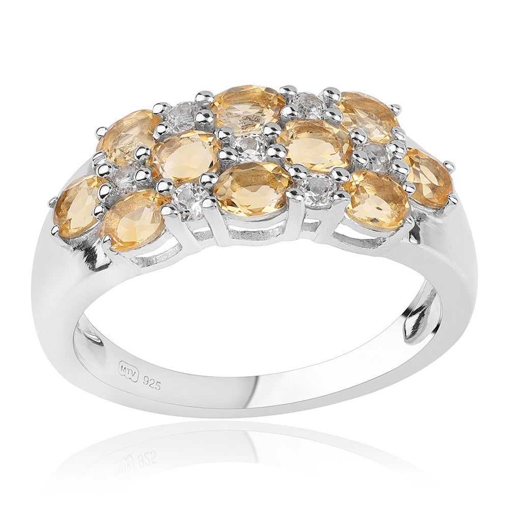 925 / 1000 Sterlingové Stříbro Prsten s Brazilským Citrínem tř.AA a Bílým Topazem