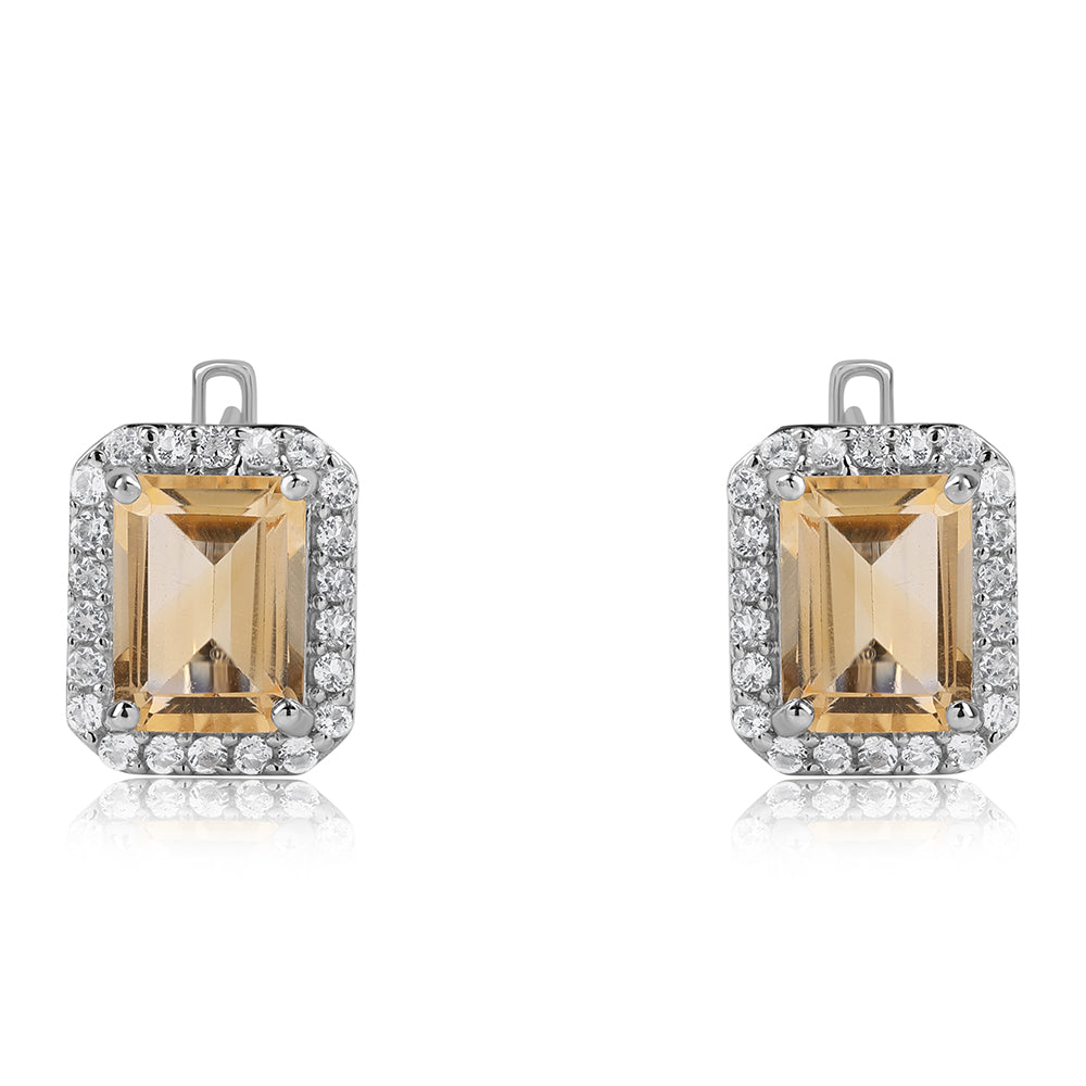 925 / 1000 Sterlingové Stříbro Náušnice s Brazilským Citrínem tř.AA a Bílým Topazem 2 
