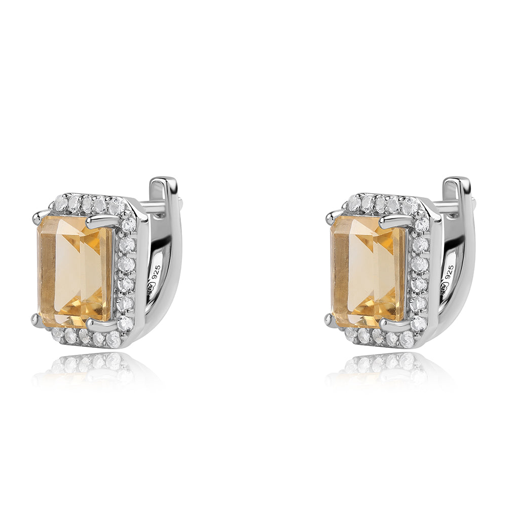 925 / 1000 Sterlingové Stříbro Náušnice s Brazilským Citrínem tř.AA a Bílým Topazem