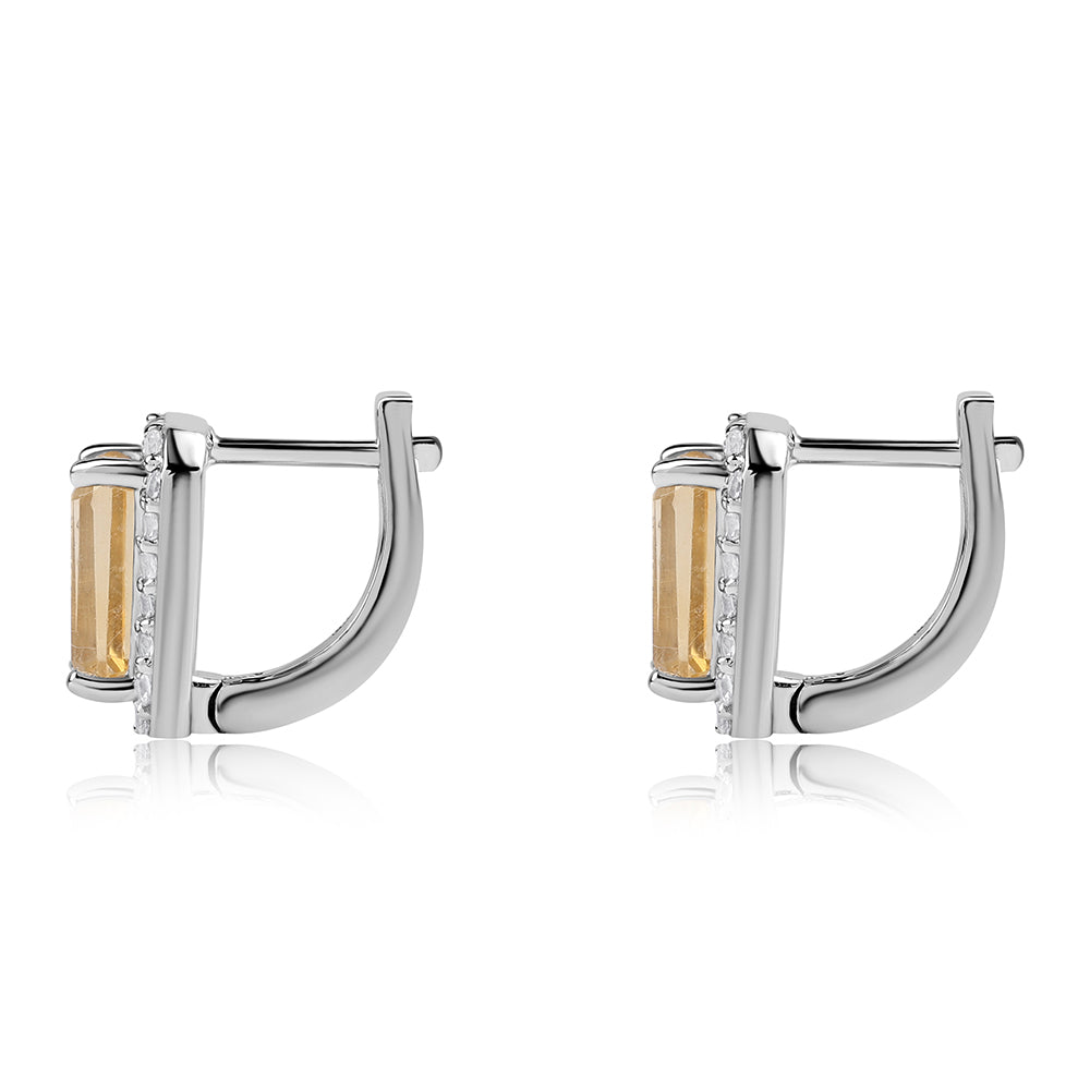 925 / 1000 Sterlingové Stříbro Náušnice s Brazilským Citrínem tř.AA a Bílým Topazem