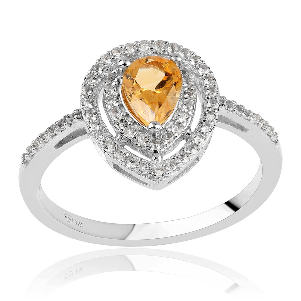 Stříbro 925/1000 - Prsten s Brazilským Citrínem tř.AA a Bílým Topazem - Karátové číslo: 0.92. přibližná hmotnost: 2.68 gramů