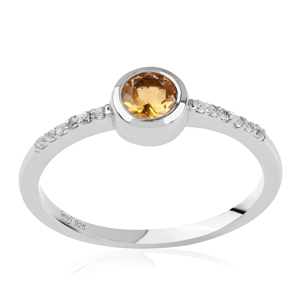 Stříbro 925/1000 - Prsten s Brazilským Citrínem tř.AA a Bílým Topazem - Karátové číslo: 0.59. přibližná hmotnost: 2.21 gramů 1 