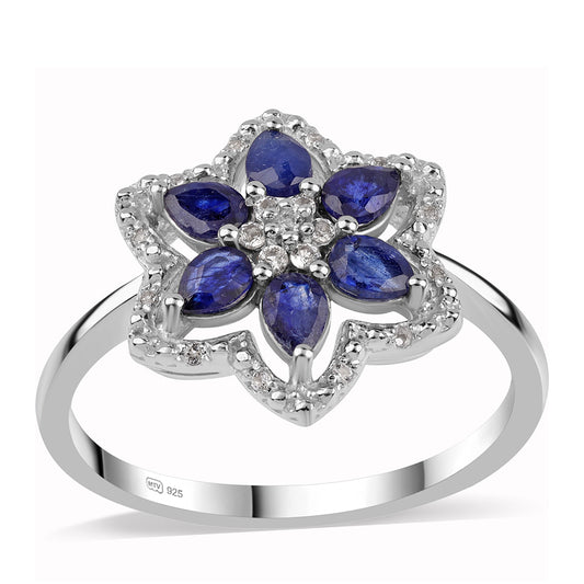 925 / 1000 Sterlingové Stříbro Prsten s Australským Modrým Safírem a Bílým Topazem