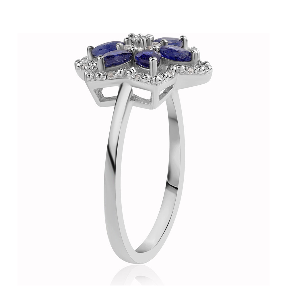 925 / 1000 Sterlingové Stříbro Prsten s Australským Modrým Safírem a Bílým Topazem 2 