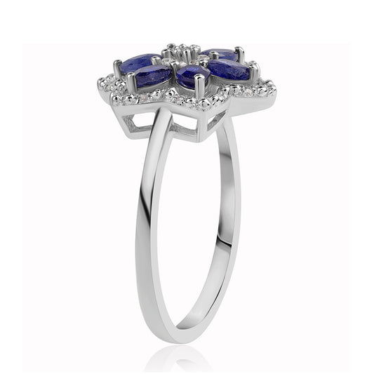 925 / 1000 Sterlingové Stříbro Prsten s Australským Modrým Safírem a Bílým Topazem