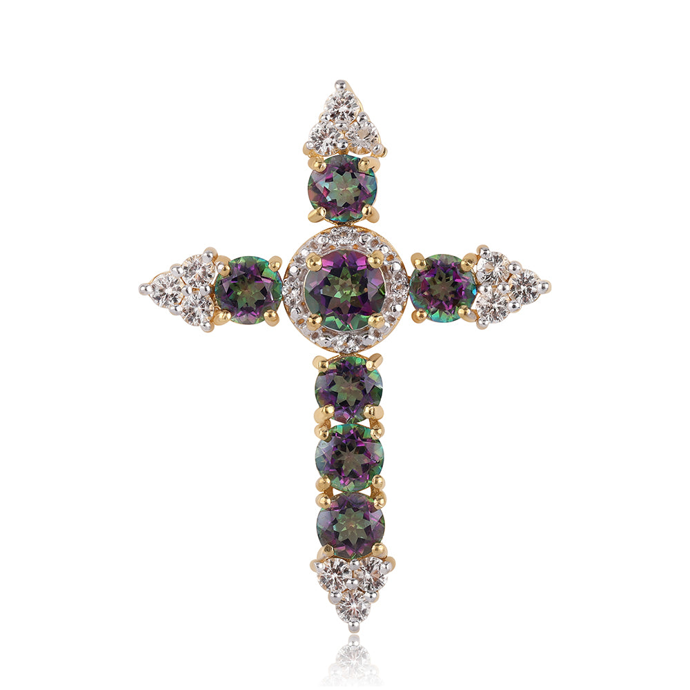 Pozlacené Stříbro 925/1000 - Přívěsek s Mystickým Topazem a Bílým Topazem - Karátové číslo: 5.2. přibližná hmotnost: 4.38 gramů 1 