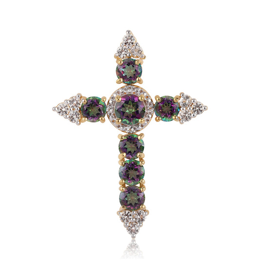 Pozlacené Stříbro 925/1000 - Přívěsek s Mystickým Topazem a Bílým Topazem - Karátové číslo: 5.2. přibližná hmotnost: 4.38 gramů