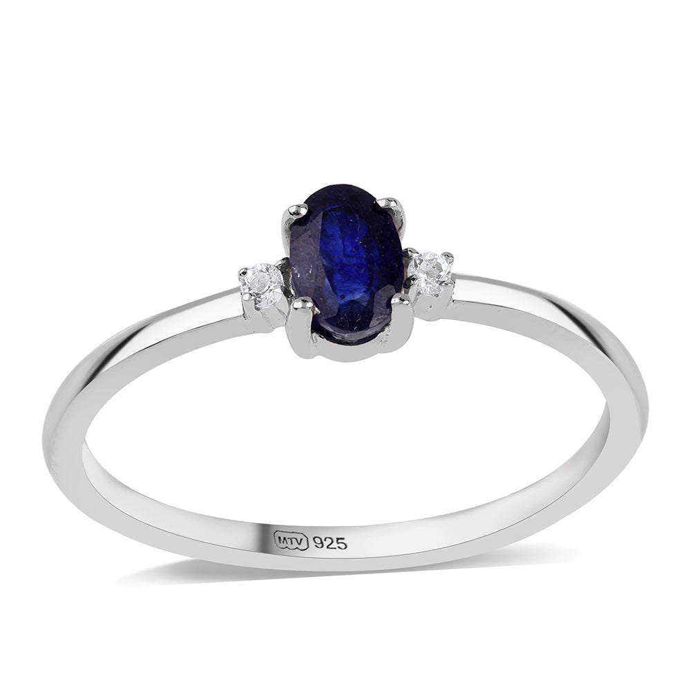 925 / 1000 Sterlingové Stříbro Prsten s Australským Modrým Safírem a Bílým Topazem 1 