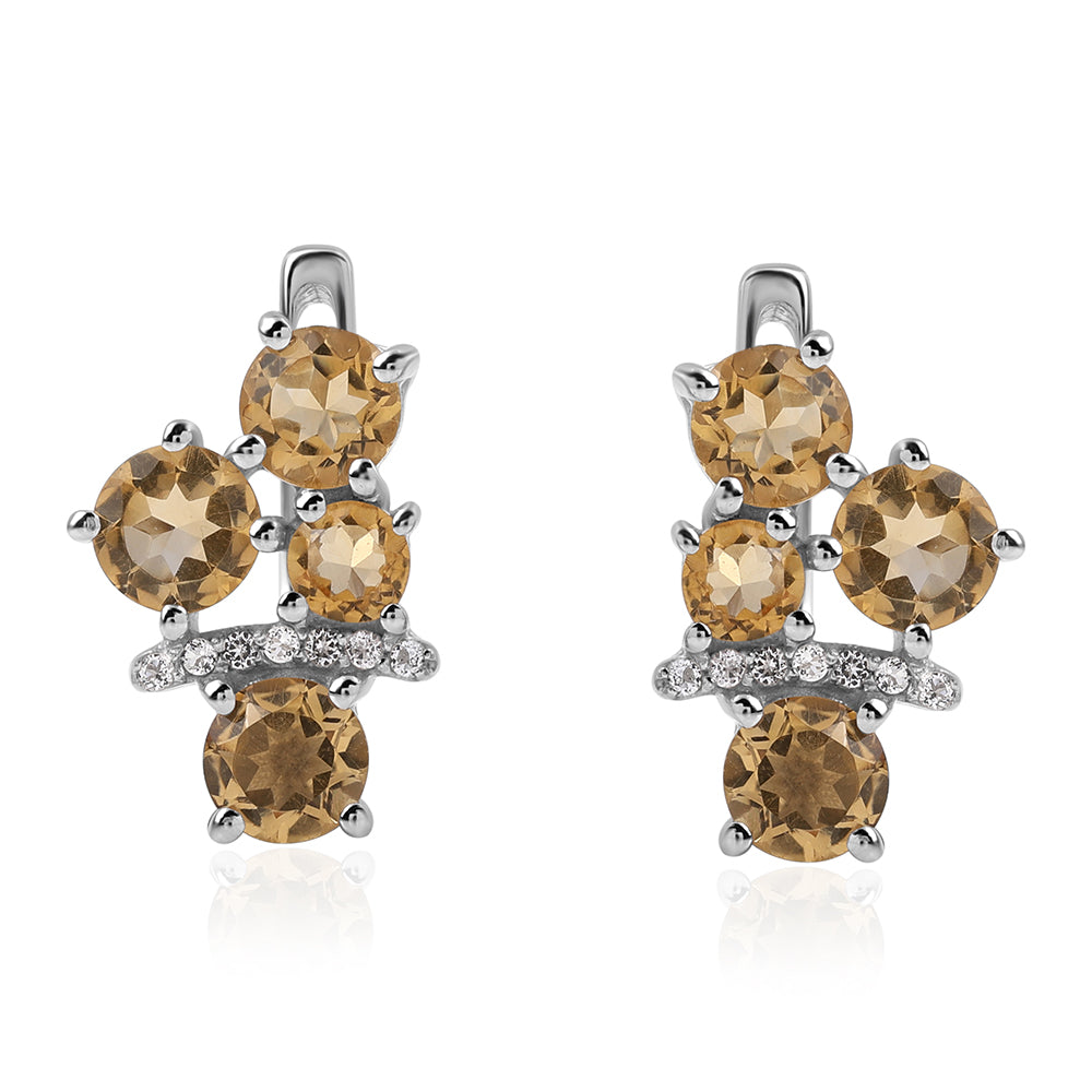 Stříbro 925/1000 - Náušnice s Brazilským Citrínem tř.AA a Bílým Topazem - Karátové číslo: 1.84. přibližná hmotnost: 2.97 gramů 1 