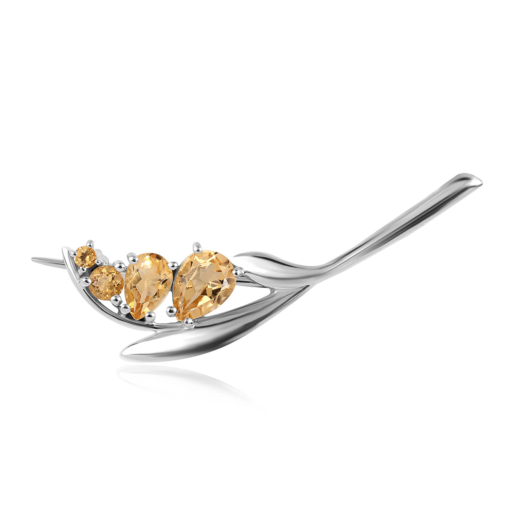 925 / 1000 Sterlingové Stříbro Brož s Brazilským Citrínem tř.AA 1 