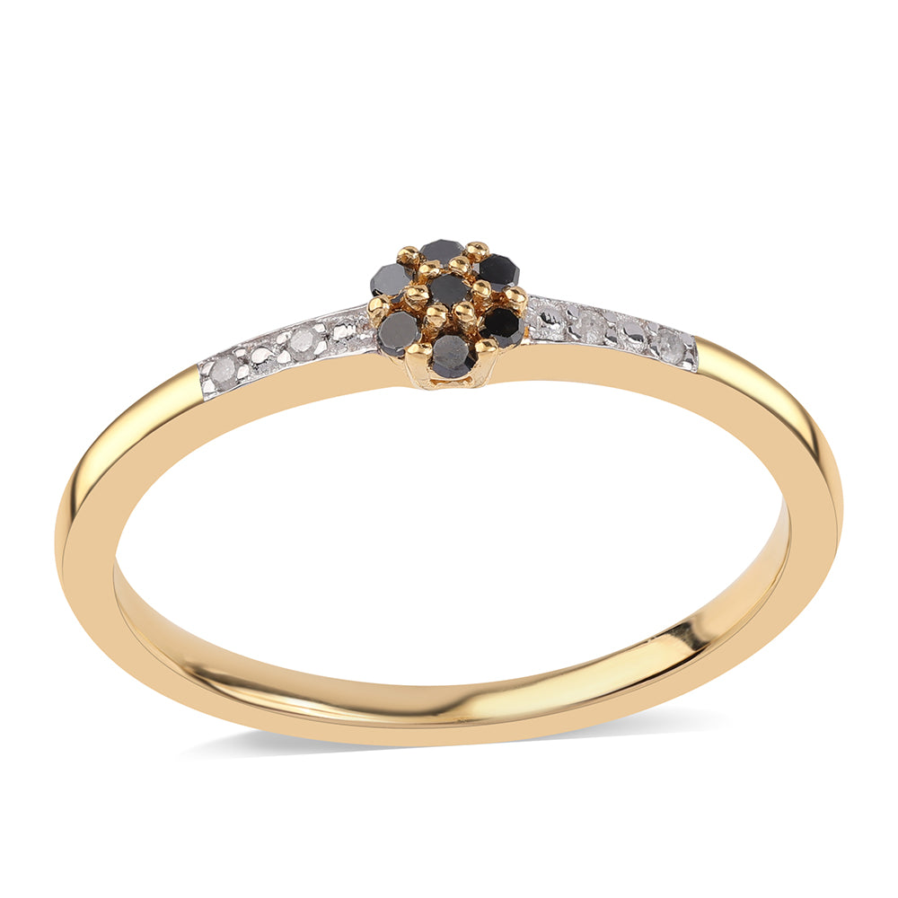 Pozlacené Sterlingové Stříbro 925 / 1000 - Prsten s Černým Diamantem a Bílým Diamantem