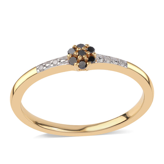 Pozlacené Sterlingové Stříbro 925 / 1000 - Prsten s Černým Diamantem a Bílým Diamantem