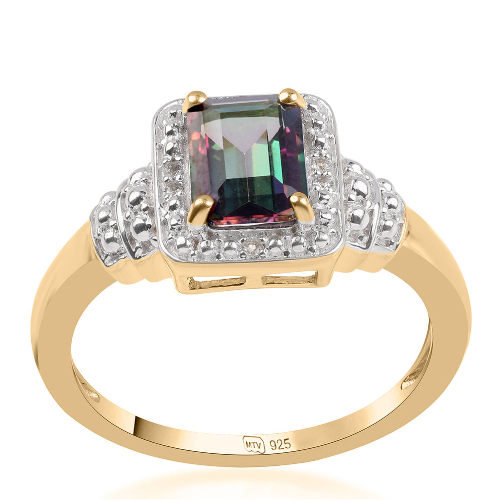 Pozlacený 925 / 1000 Sterlingové Stříbro Prsten s Mystickým Topazem a Bílým Topazem 1 