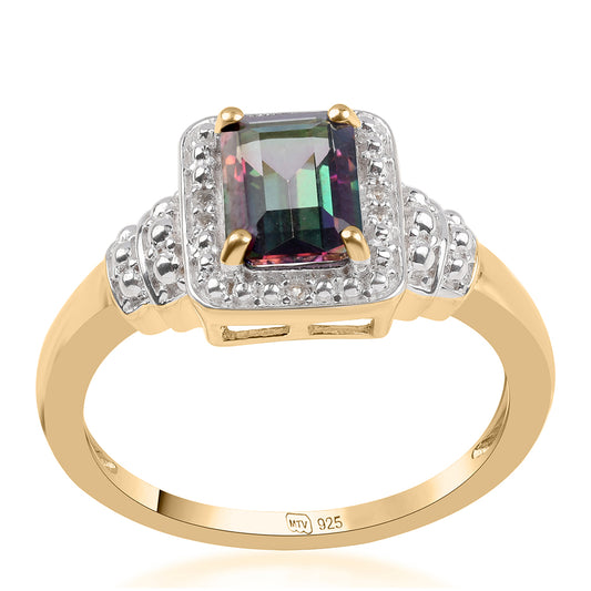 Pozlacený 925 / 1000 Sterlingové Stříbro Prsten s Mystickým Topazem a Bílým Topazem