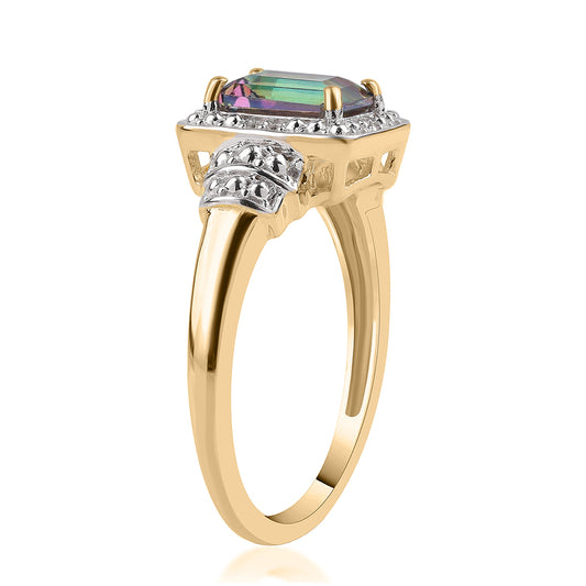 Pozlacený 925 / 1000 Sterlingové Stříbro Prsten s Mystickým Topazem a Bílým Topazem