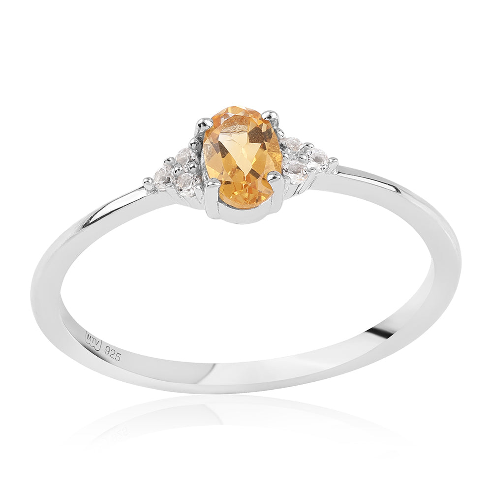 Stříbro 925/1000 - Prsten s Brazilským Citrínem tř.AA a Bílým Topazem - Karátové číslo: 0.48. přibližná hmotnost: 1.55 gramů 1 