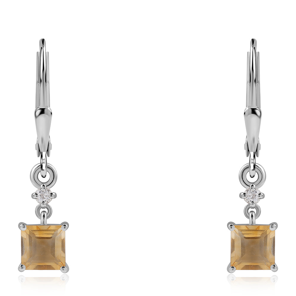 Stříbro 925/1000 - Náušnice s Brazilským Citrínem tř.AA a Bílým Topazem - Karátové číslo: 1.38. přibližná hmotnost: 1.89 gramů 2 