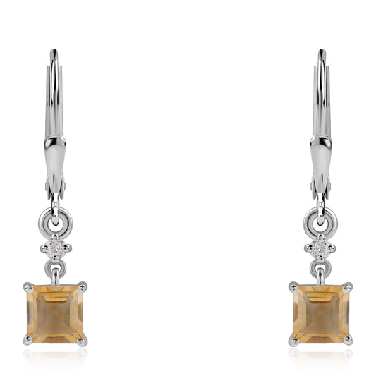 Stříbrné Náušnice s Brazilským Citrínem tř.AA a Bílým Topazem