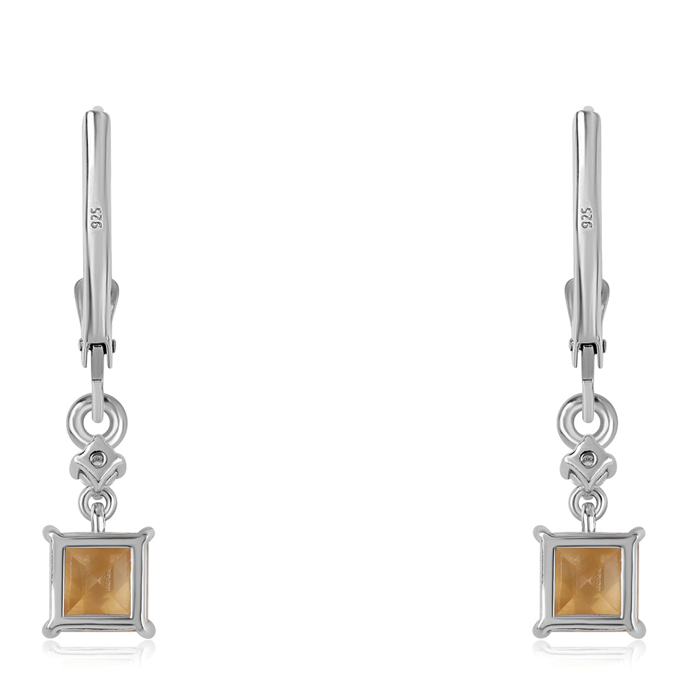 Stříbro 925/1000 - Náušnice s Brazilským Citrínem tř.AA a Bílým Topazem - Karátové číslo: 1.38. přibližná hmotnost: 1.89 gramů