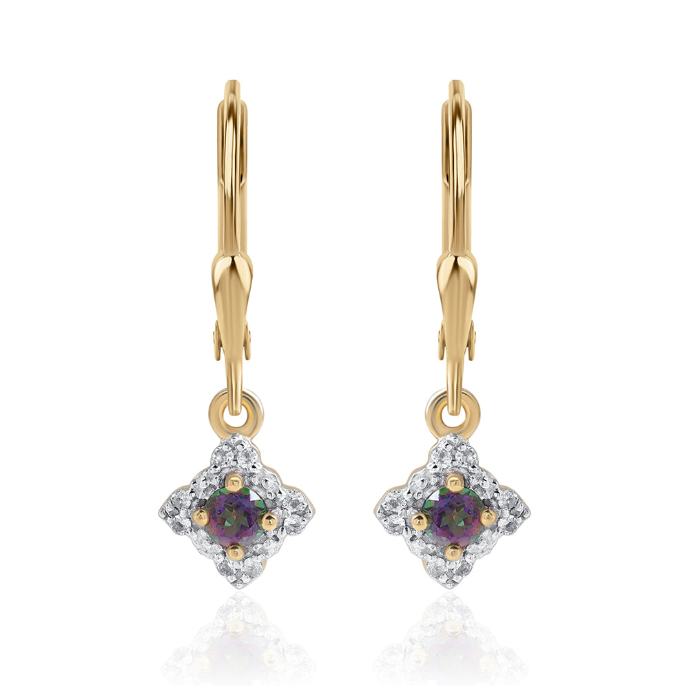 Pozlacené 925 / 1000 Sterlingové Stříbro Náušnice s Mystickým Topazem a Bílým Topazem