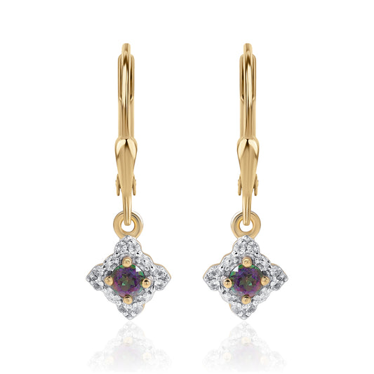 Pozlacené 925 / 1000 Sterlingové Stříbro Náušnice s Mystickým Topazem a Bílým Topazem