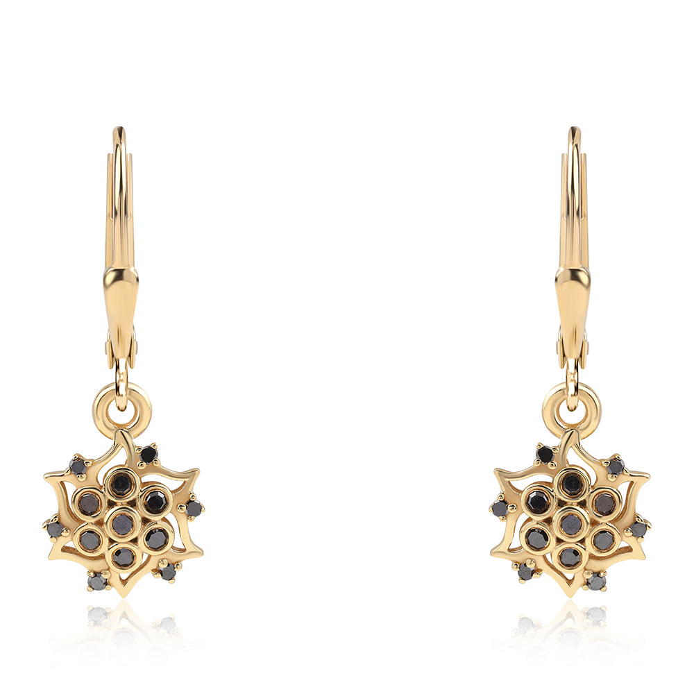 Pozlacené 925 / 1000 Sterlingové Stříbro Náušnice s Černým Diamantem