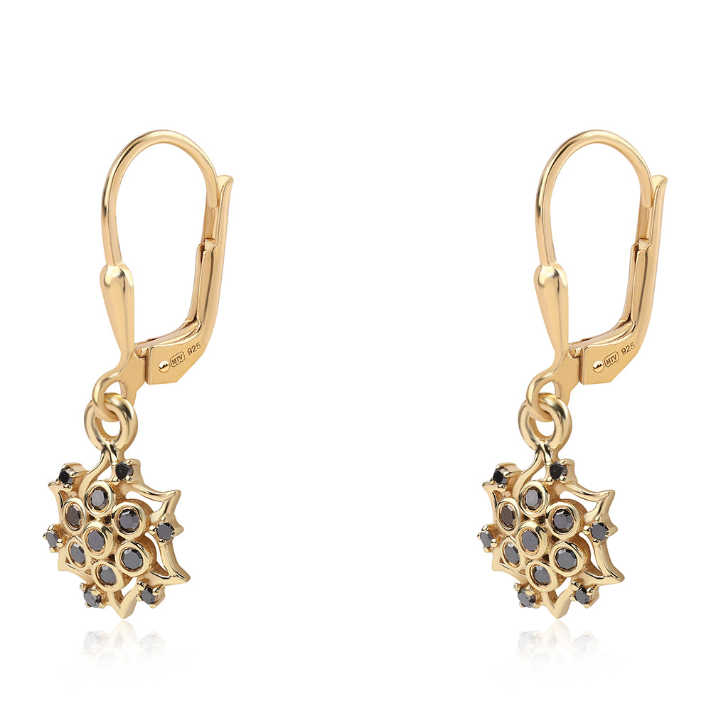 Pozlacené 925 / 1000 Sterlingové Stříbro Náušnice s Černým Diamantem 1 