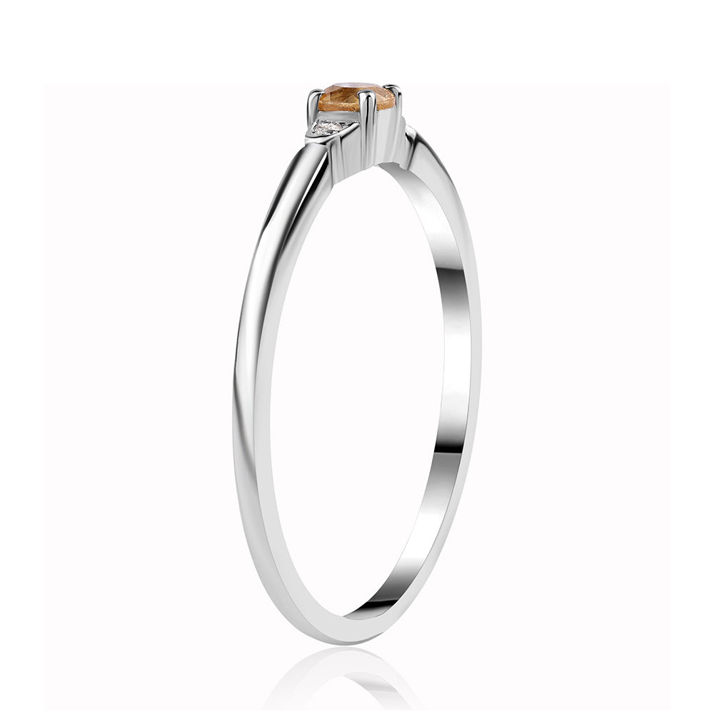 Stříbro 925/1000 - Prsten s Brazilským Citrínem tř.AA a Bílým Topazem - Karátové číslo: 0.18. přibližná hmotnost: 1.69 gramů 2 