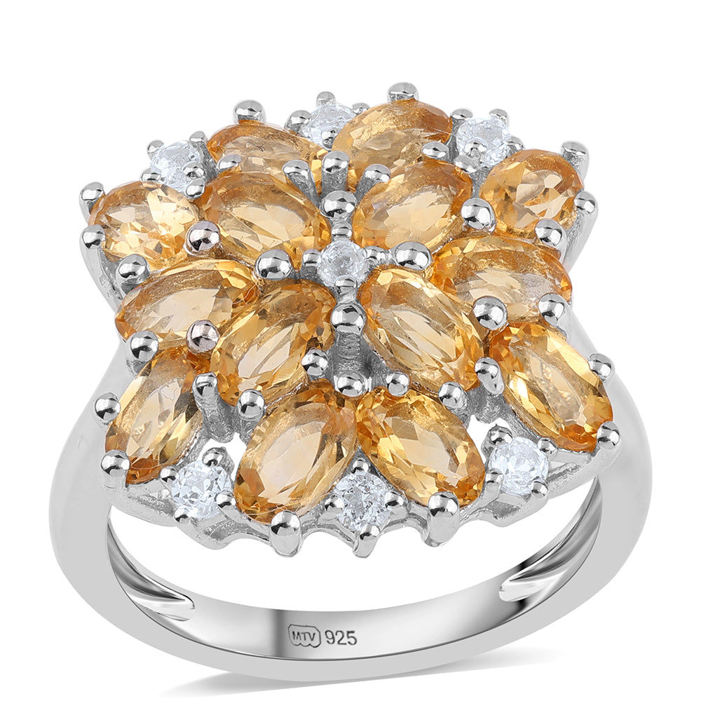925 / 1000 Sterlingové Stříbro Prsten s Brazilským Citrínem tř.AA a Bílým Topazem 1 