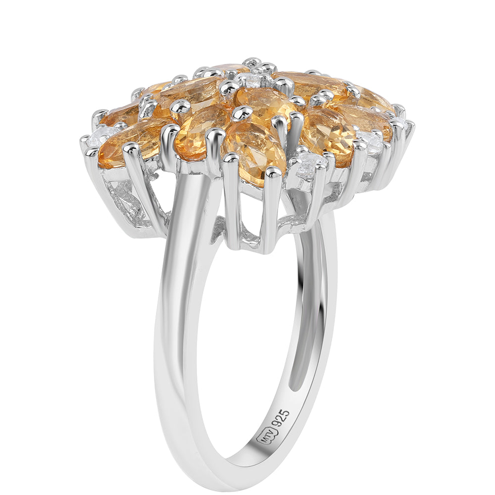 925 / 1000 Sterlingové Stříbro Prsten s Brazilským Citrínem tř.AA a Bílým Topazem 2 