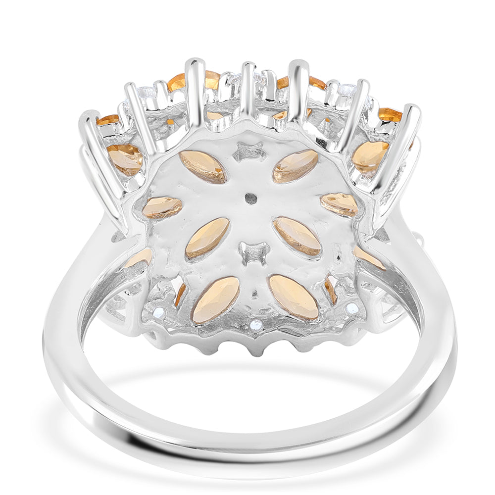 925 / 1000 Sterlingové Stříbro Prsten s Brazilským Citrínem tř.AA a Bílým Topazem 3 