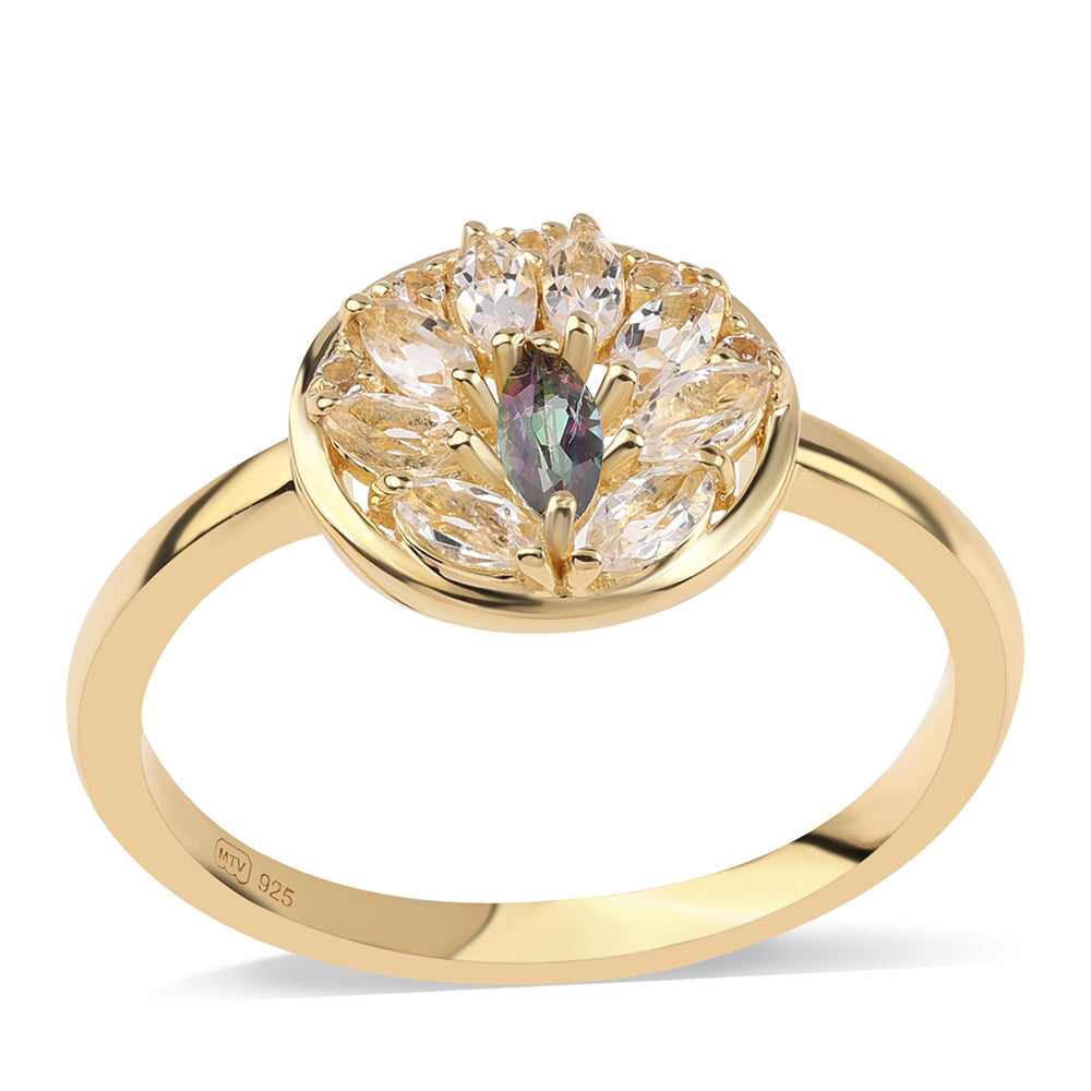 Pozlacené Stříbro 925/1000 - Prsten s Mystickým Topazem a Bílým Topazem - Karátové číslo: 0.94. přibližná hmotnost: 3.03 gramů 1 