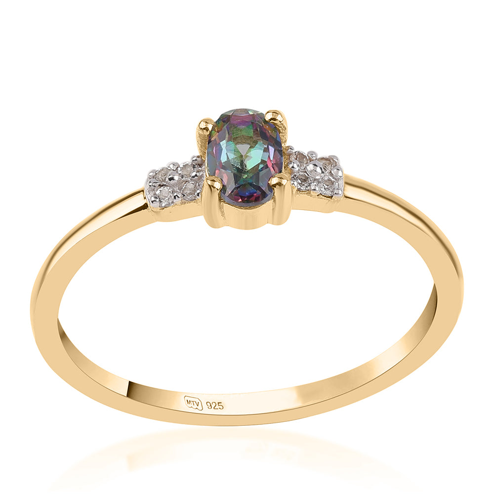 Pozlacený 925 / 1000 Sterlingové Stříbro Prsten s Mystickým Topazem a Bílým Topazem 1 