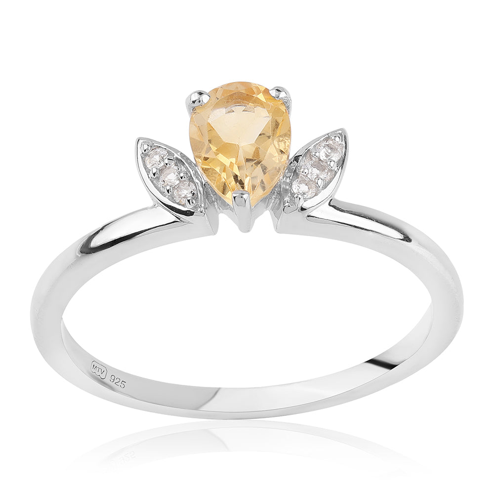 Stříbro 925/1000 - Prsten s Brazilským Citrínem tř.AA a Bílým Topazem - Karátové číslo: 0.66. přibližná hmotnost: 2.51 gramů