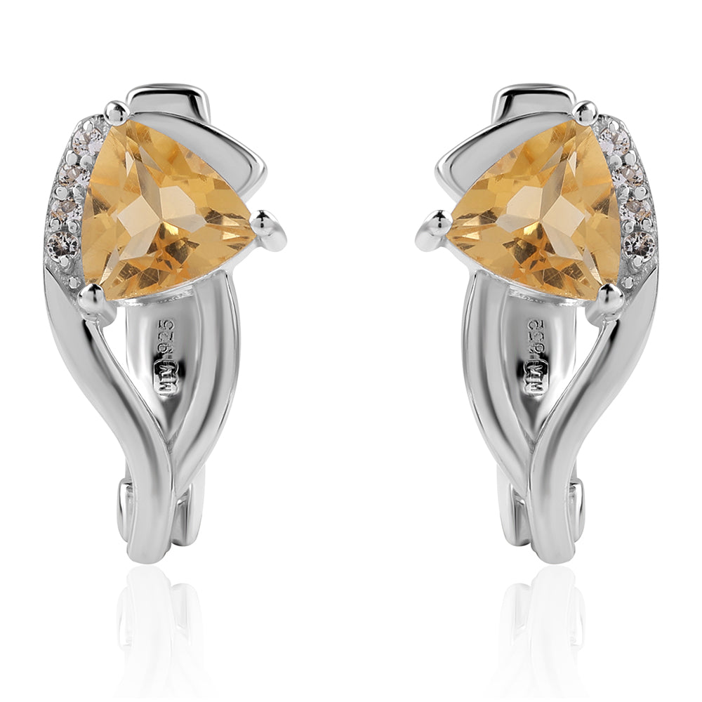 925 / 1000 Sterlingové Stříbro Náušnice s Brazilským Citrínem tř.AA a Bílým Topazem 1 