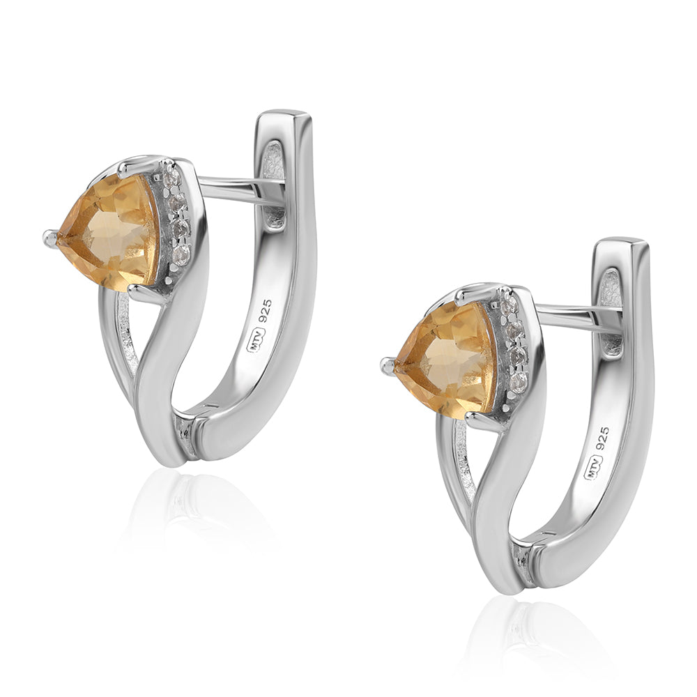 925 / 1000 Sterlingové Stříbro Náušnice s Brazilským Citrínem tř.AA a Bílým Topazem 2 