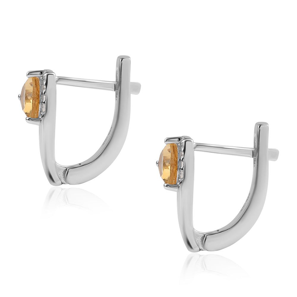 925 / 1000 Sterlingové Stříbro Náušnice s Brazilským Citrínem tř.AA a Bílým Topazem 3 