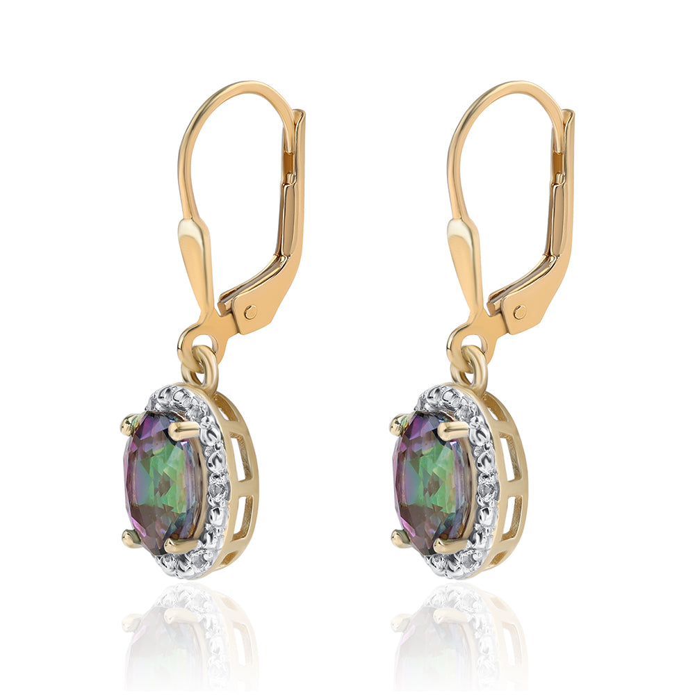 Pozlacené 925 / 1000 Sterlingové Stříbro Náušnice s Mystickým Topazem a Bílým Topazem 2 