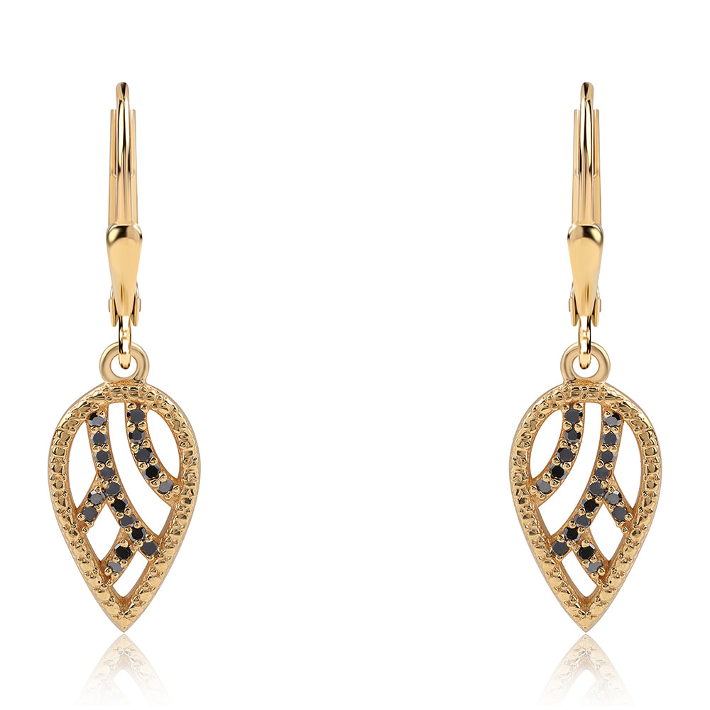 Pozlacené Stříbro 925/1000 - Náušnice s Černým Diamantem - Karátové číslo: 0.22. přibližná hmotnost: 2.58 gramů
