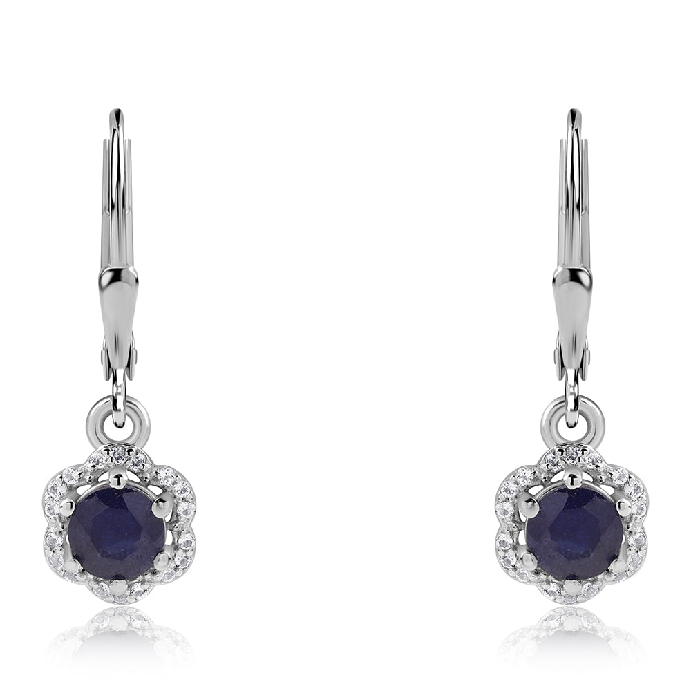 925 / 1000 Sterlingové Stříbro Náušnice s Australským Modrým Safírem a Bílým Topazem