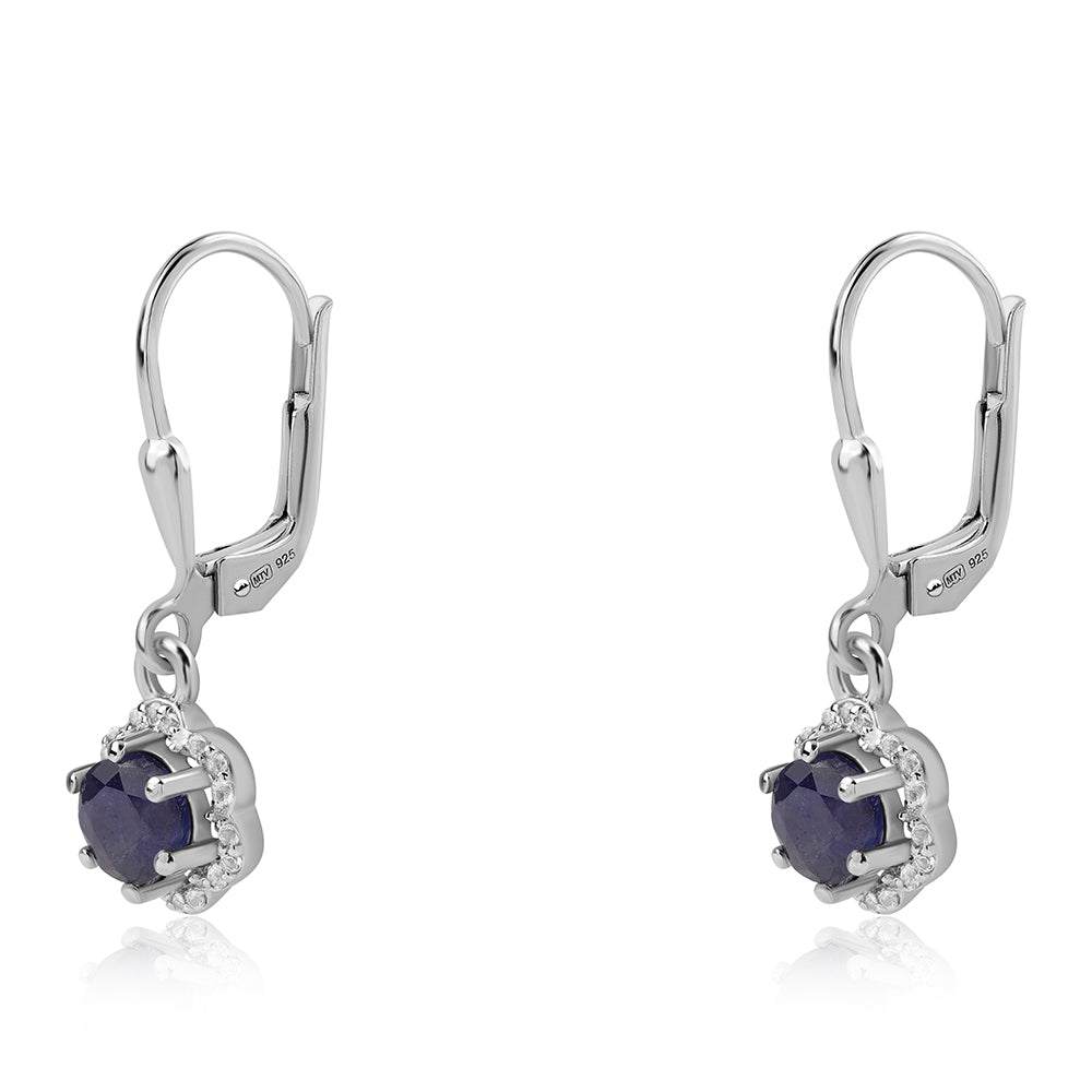 925 / 1000 Sterlingové Stříbro Náušnice s Australským Modrým Safírem a Bílým Topazem 1 