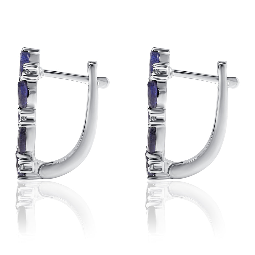 925 / 1000 Sterlingové Stříbro Náušnice s Australským Modrým Safírem a Bílým Topazem