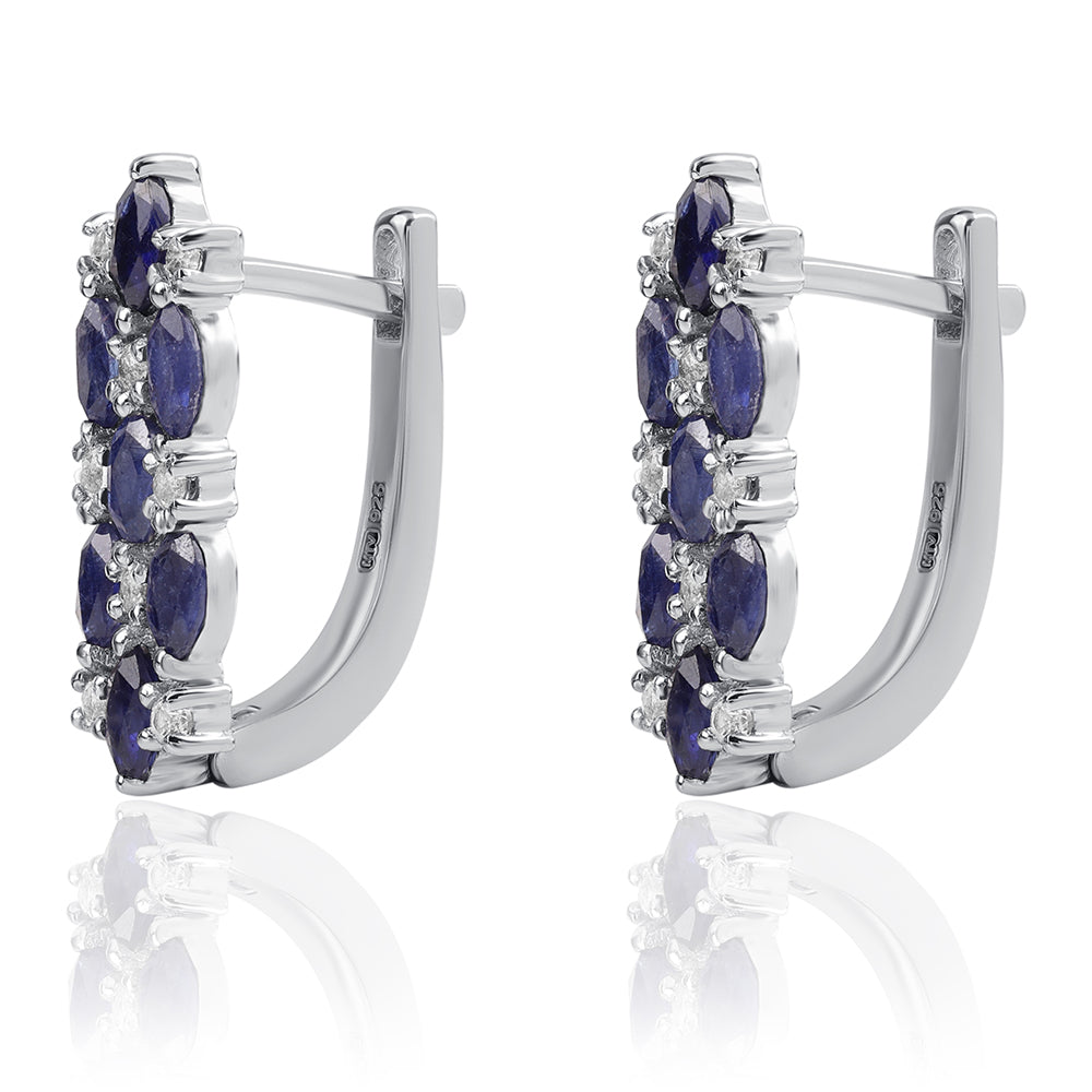 925 / 1000 Sterlingové Stříbro Náušnice s Australským Modrým Safírem a Bílým Topazem 3 