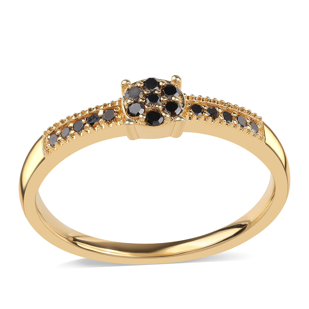 Pozlacené Sterlingové Stříbro 925 / 1000 - Prsten s Černým Diamantem 1 