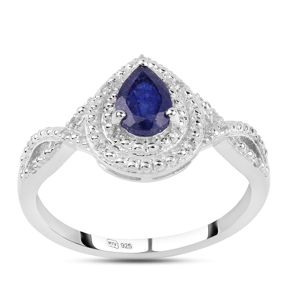 925 / 1000 Sterlingové Stříbro Prsten s Australským Modrým Safírem a Bílým Topazem 1 