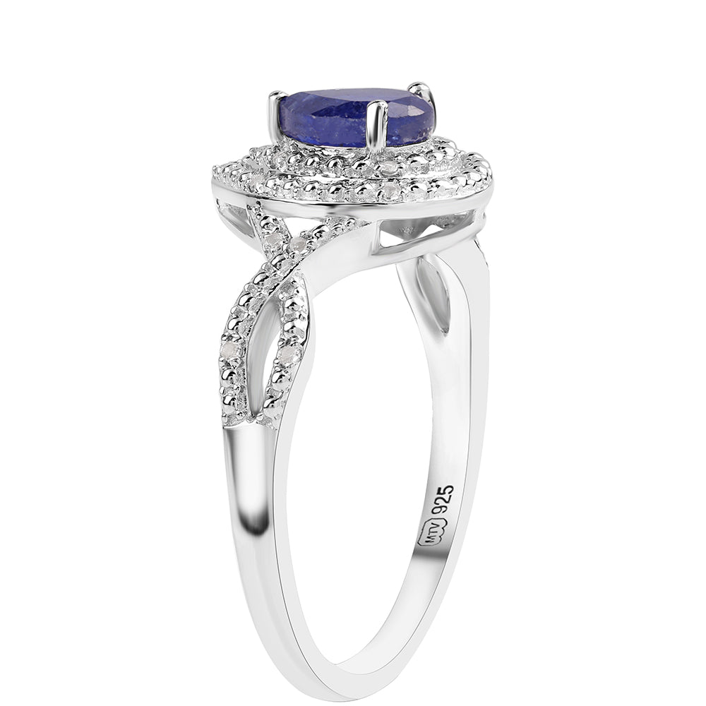 925 / 1000 Sterlingové Stříbro Prsten s Australským Modrým Safírem a Bílým Topazem