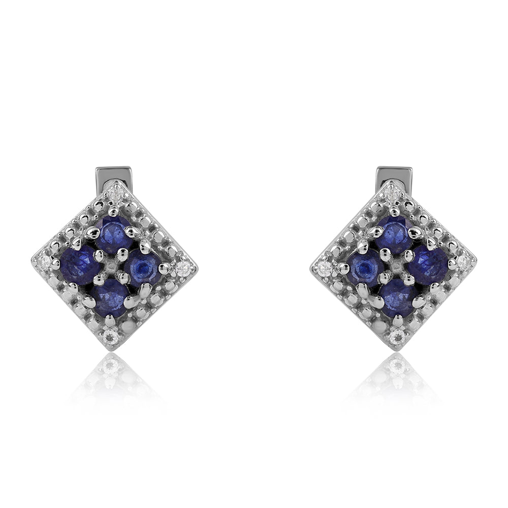 925 / 1000 Sterlingové Stříbro Náušnice s Australským Modrým Safírem a Bílým Topazem