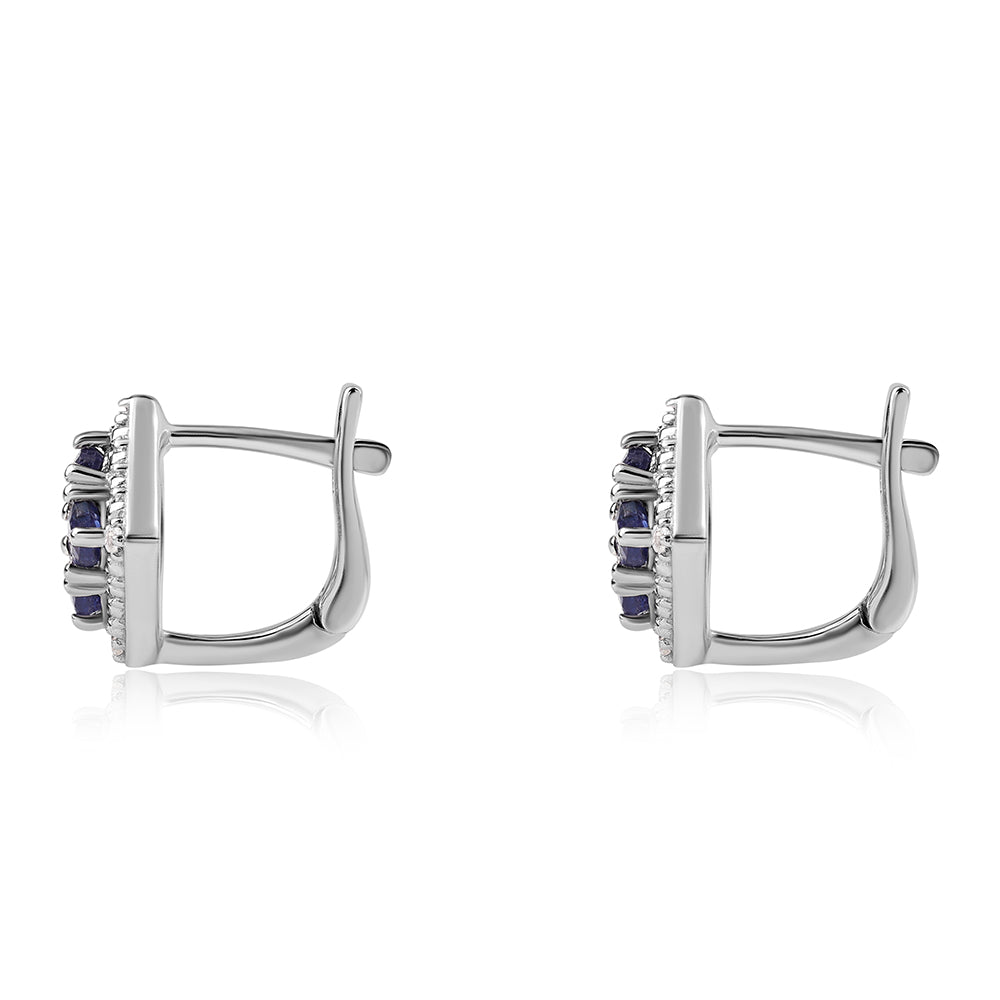 925 / 1000 Sterlingové Stříbro Náušnice s Australským Modrým Safírem a Bílým Topazem