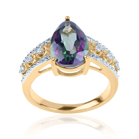 Pozlacený 925 / 1000 Sterlingové Stříbro Prsten s Mystickým Topazem a Bílým Topazem
