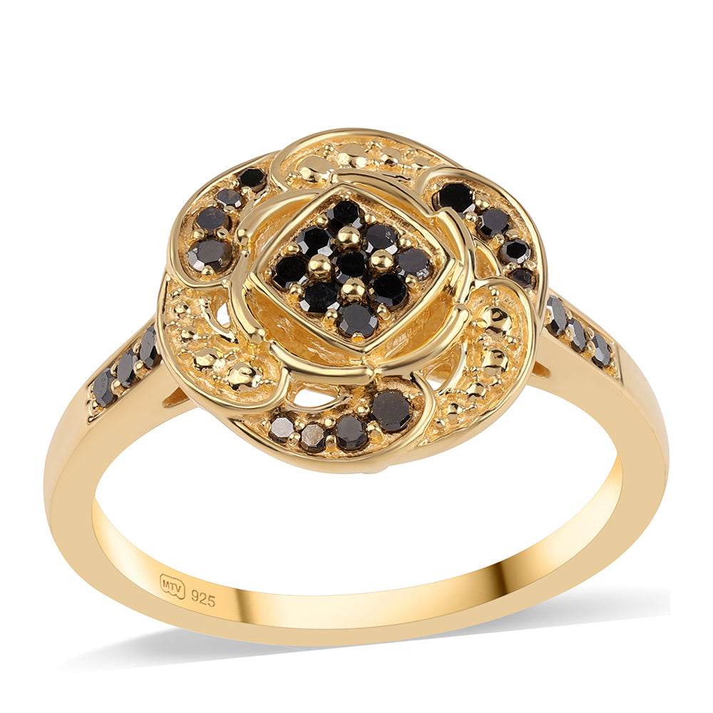 Pozlacený 925 / 1000 Sterlingové Stříbro Prsten s Černým Diamantem 1 